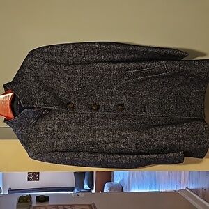 State and Liberty - Open Button Overcoat - Navy Herringbone (small)